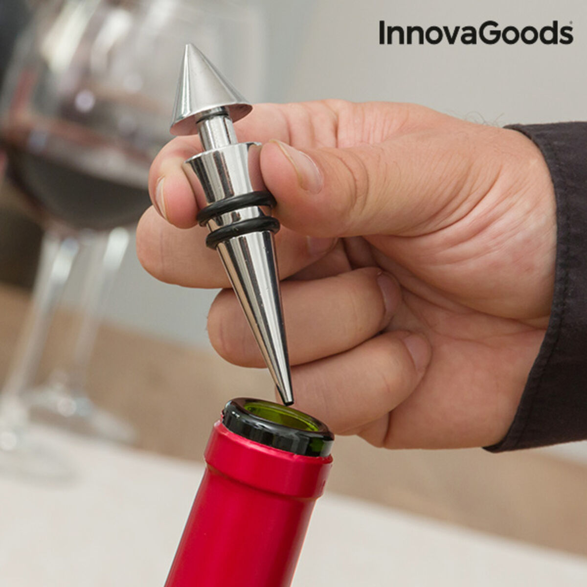 θήκη κρασιού Μπουκάλι InnovaGoods Μαύρο Μέταλλο Ανοξείδωτο ατσάλι (Ανακαινισμenα B)