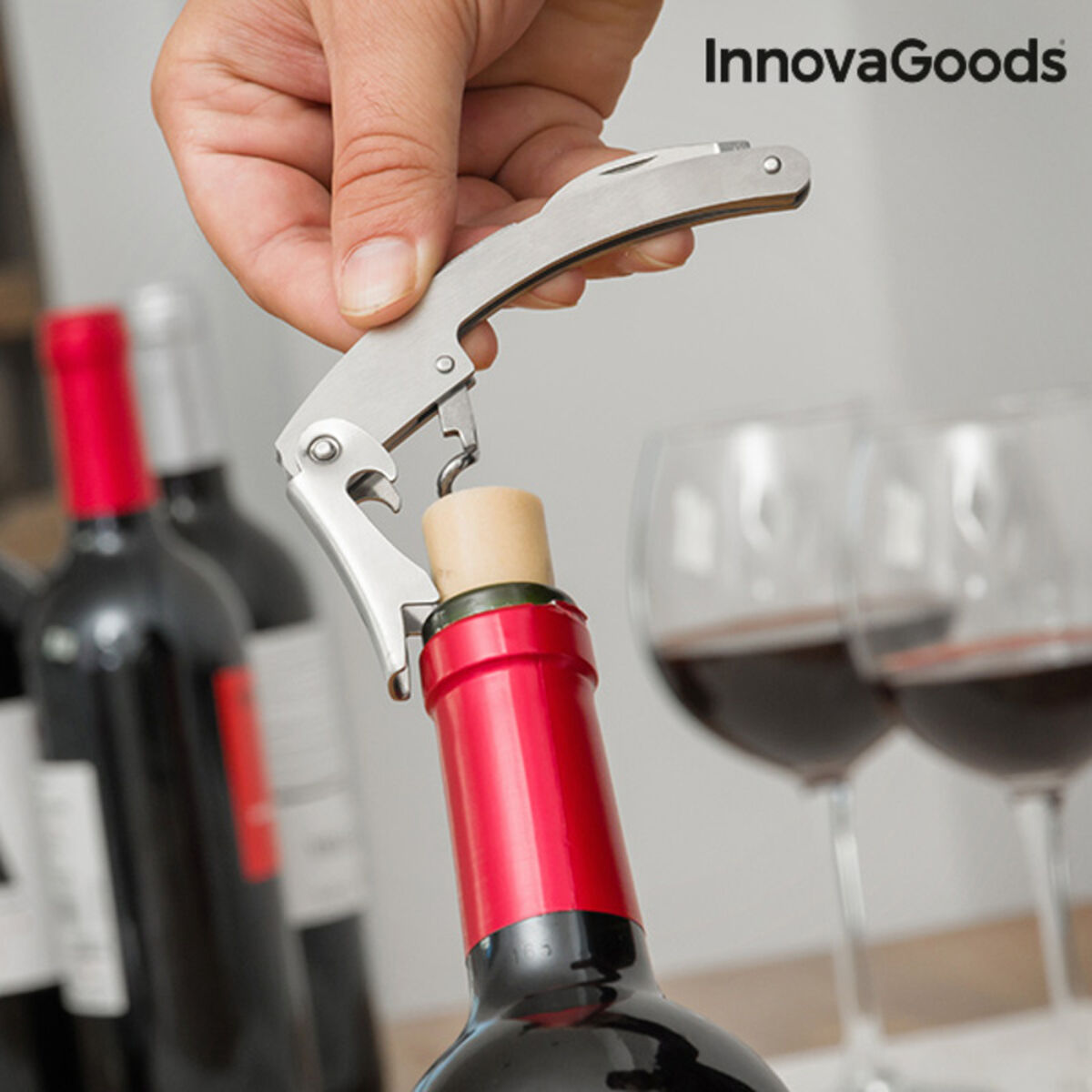 θήκη κρασιού Μπουκάλι InnovaGoods Μαύρο Μέταλλο Ανοξείδωτο ατσάλι (Ανακαινισμenα B)