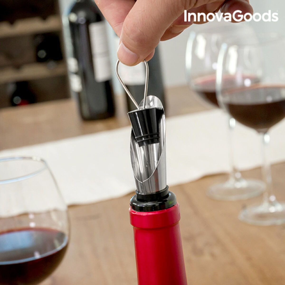 θήκη κρασιού Μπουκάλι InnovaGoods Μαύρο Μέταλλο Ανοξείδωτο ατσάλι (Ανακαινισμenα B)