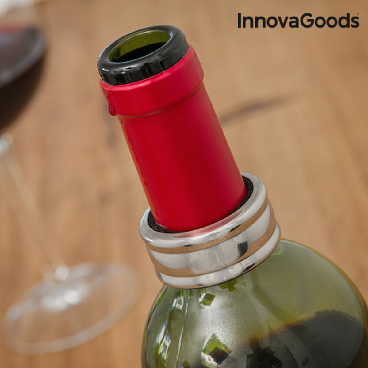 θήκη κρασιού Μπουκάλι InnovaGoods Μαύρο Μέταλλο Ανοξείδωτο ατσάλι (Ανακαινισμenα B)