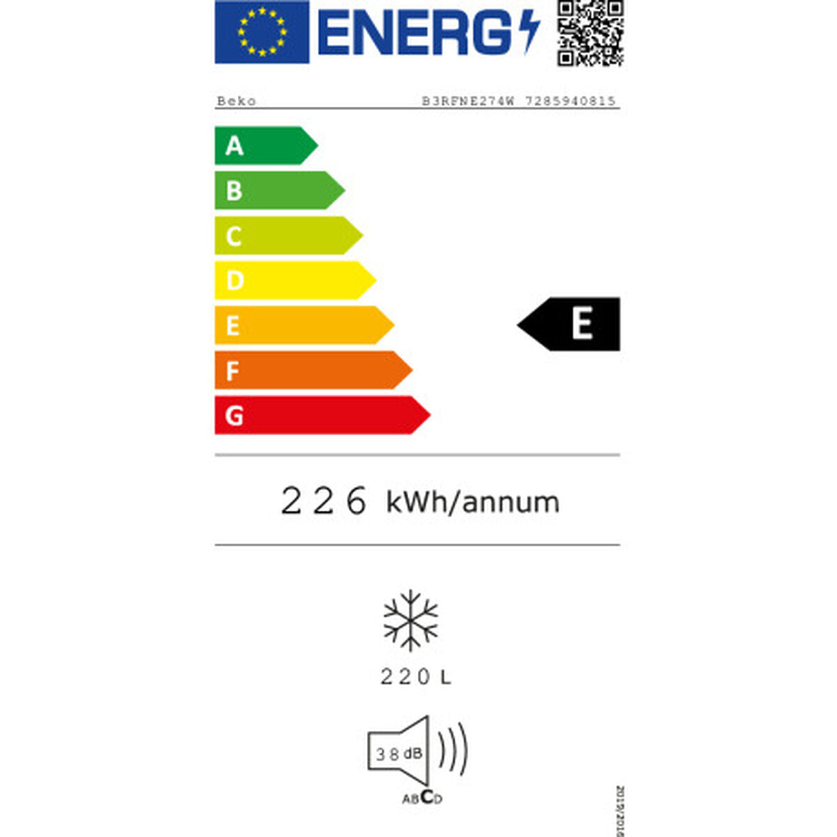 Ψύκτης BEKO B3RFNE274W Λευκό (Ανακαινισμenα A)