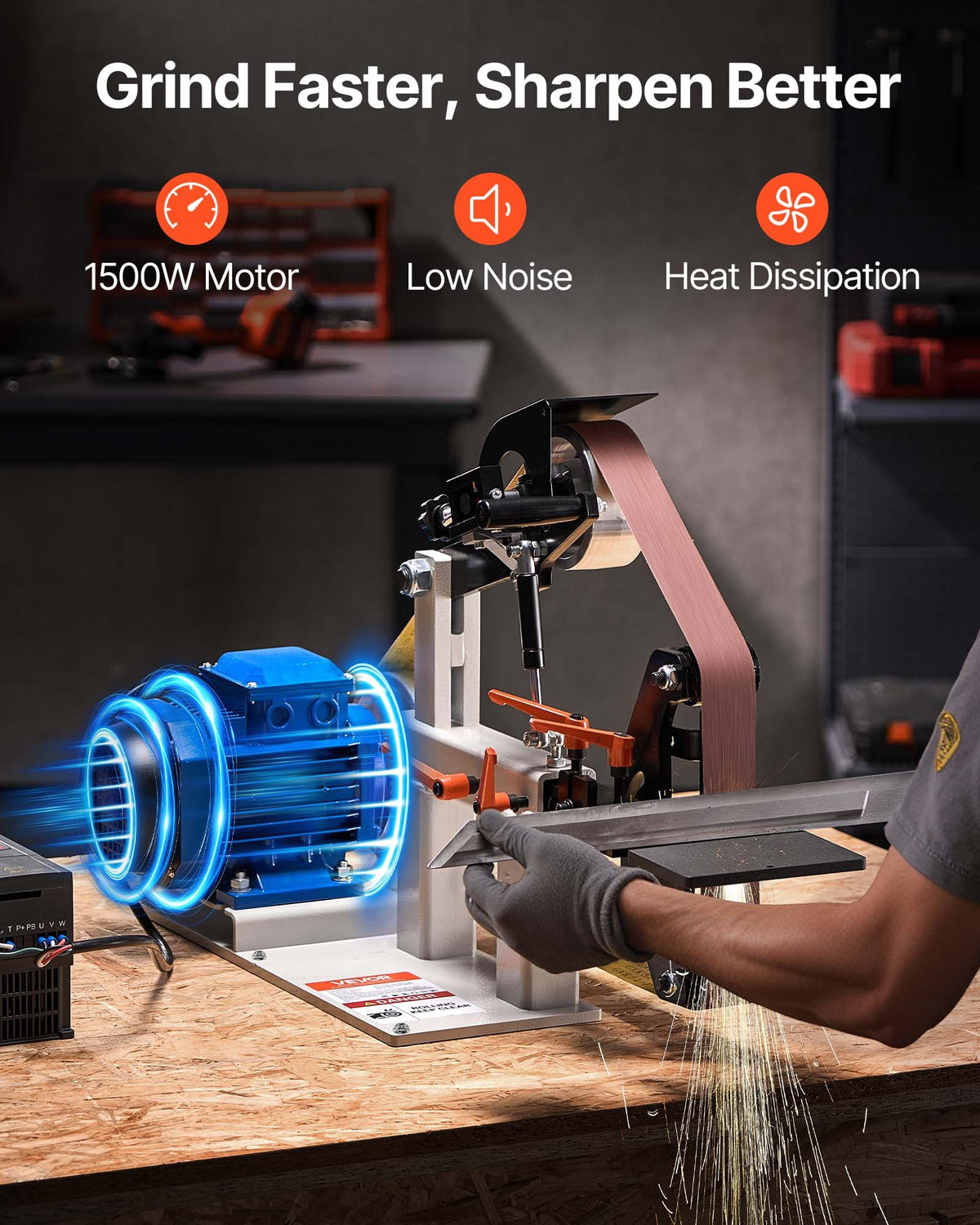 VEVOR Benchtop Disk & Belt Sander Bench Sander 1.5KW with Ph 427 x 30.5 cm Wheel Adjustable Sanding Belt