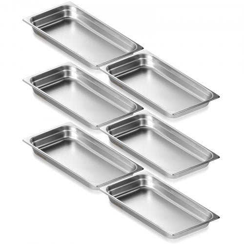 VEVOR 6 Pack Hotel Pans, Full Size Anti-Jam Steam Pan, 0.8mm Thick Stainless Steel Restaurant Steam Table Pan, 2.5-Inch Deep Commercial Table Pan, Catering Storage Food Pan, for Industrial & Scientifi