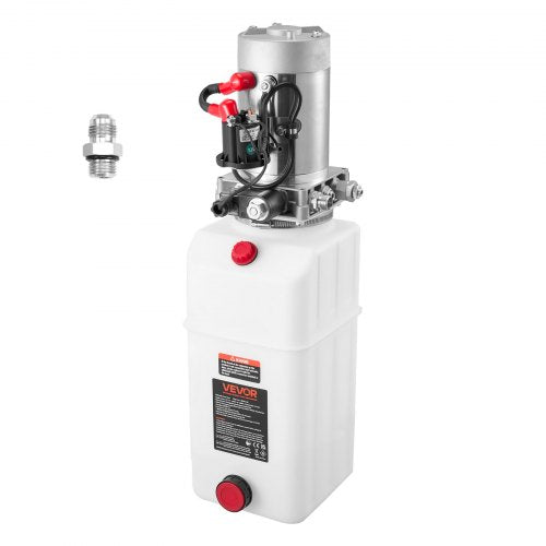 VEVOR 6 L Hydraulic Power Unit, Single Acting Dump Trailer Pump, 22 MPa Max Relief Pressure & 3.4 L/min Flow Rate, DC 12V Hydraulic Pump with Metal Reservoir for Dump Trailer Car Lifting, White