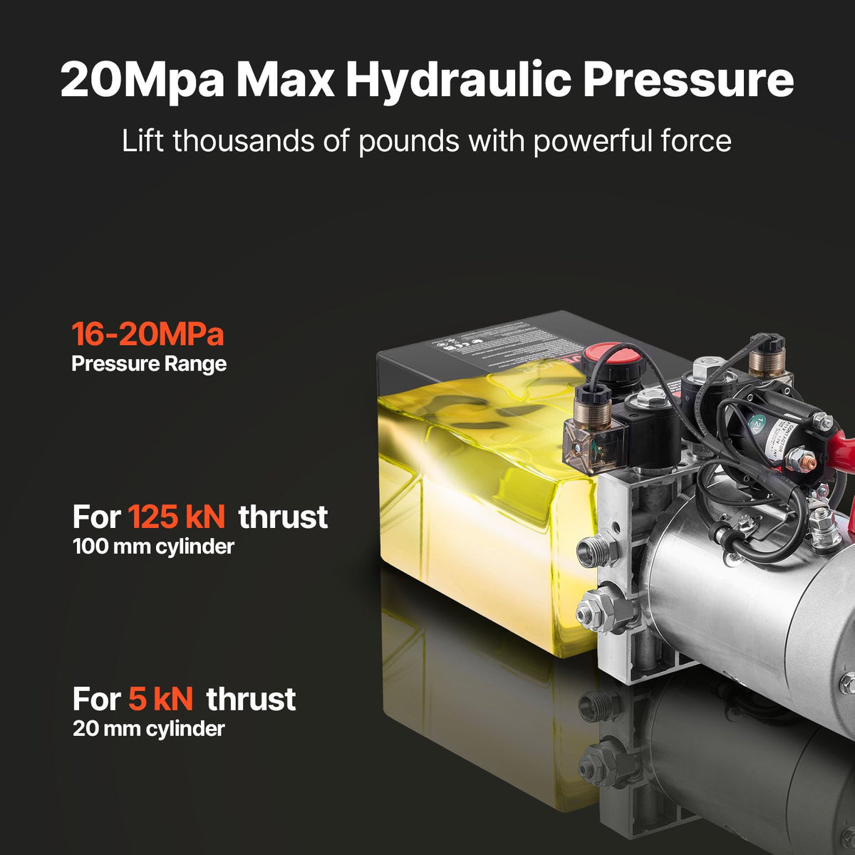 VEVOR 4 L Hydraulic Power Unit, Double Acting Dump Trailer Pump, 22 MPa Max Relief Pressure & 3.4 L/min Flow Rate, DC 12V Hydraulic Pump with Metal Reservoir for Dump Trailer Car Lifting, Black
