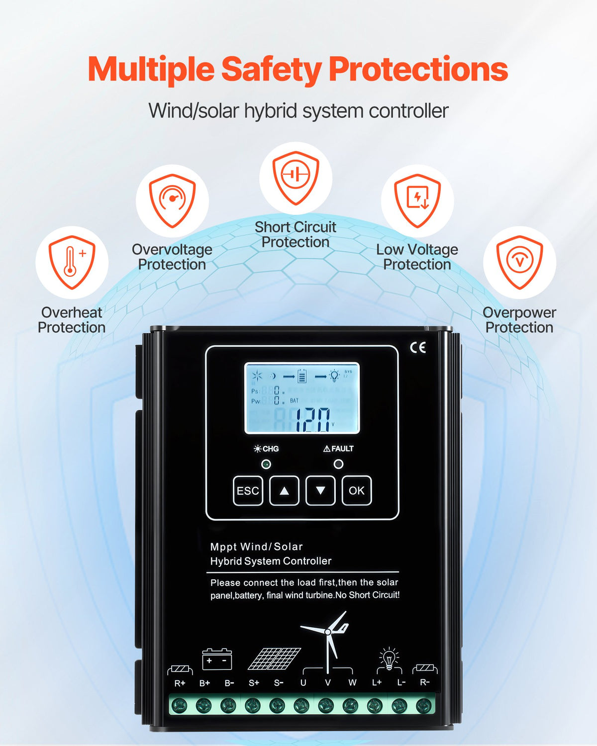 VEVOR 12V 400W Solar Wind Power Kit, 2PCS 100W Monocrystalline Solar Panels + 200W Wind Turbine + MPPT Wind/Solar Hybrid System Controller for Home RV Boat Camping Off-Grid Applications