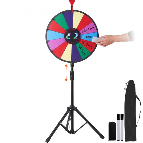 VEVOR 45.7 cm Prize Wheel Tripod Floor Stand Color Prize Wheel Fortune Spinner 14 Slots Dry Ease Tradeshow Fortune Spinning Game (45.7 cm)