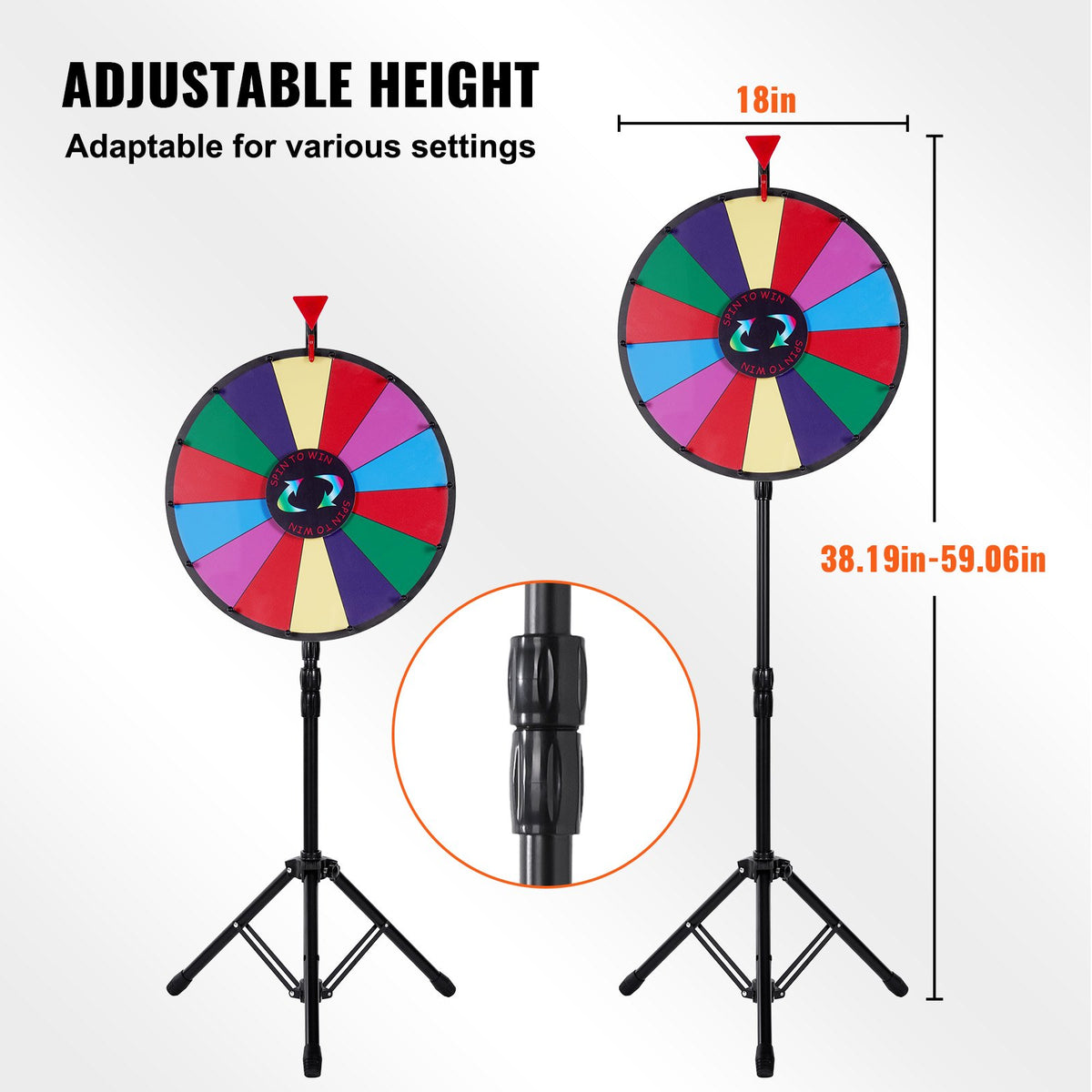 VEVOR 45.7 cm Prize Wheel Tripod Floor Stand Color Prize Wheel Fortune Spinner 14 Slots Dry Ease Tradeshow Fortune Spinning Game (45.7 cm)