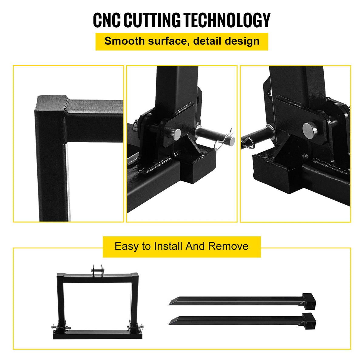VEVOR 3 Point Hitch Pallet Fork 907.2 kg, Fork Attachment for Category 1 Tractor, 64.8x55.9x104.1 cm, Steel Tractor Heavy Equipment Attachment, for Tractor, Skid Steer Loader