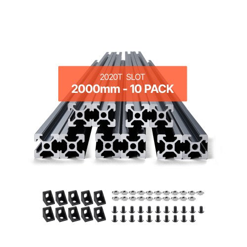 VEVOR 10PCS 78.7in (2000mm) T Slot 2020 Aluminum Extrusion Profile, European Standard Anodized Linear Rail, High-Strength Extruded Aluminum Rail for 3D Printer, CNC Machine DIY, Laser Engraving, Black