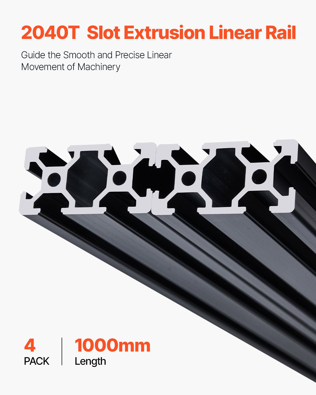 VEVOR 4PCS 39.4 in (1000mm) T Slot 2040 Aluminum Extrusion Profile, European Standard Anodized Linear Rail, High-Strength Extruded Aluminum Rail for 3D Printer, CNC Machine DIY, Laser Engraving, Black