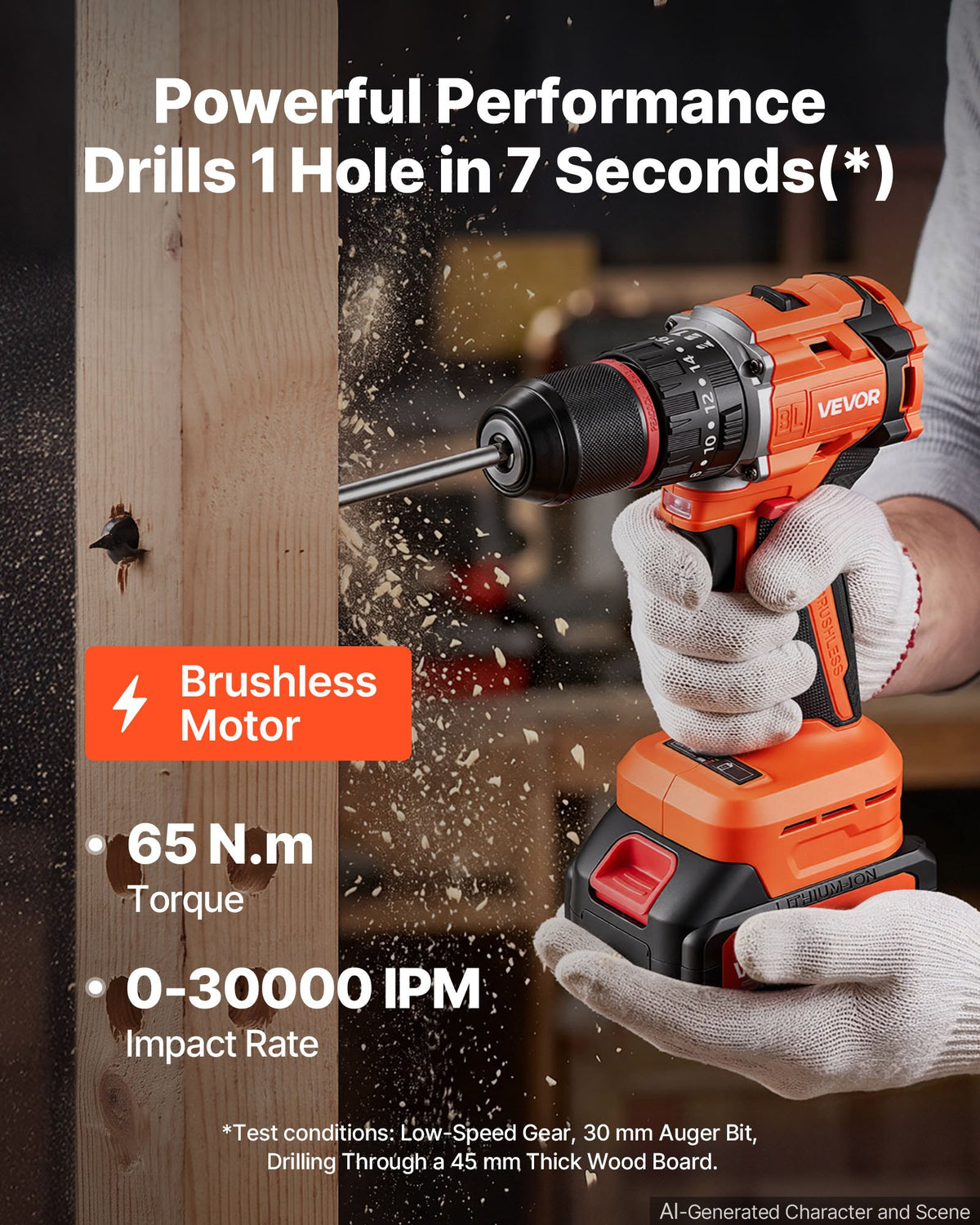 VEVOR Hammer Drill 20V 1/2 in 30000 IPM Brushless Cordless Impact Drill Kit, for Drilling Wood Metal Screw Driving, 4000 mAh Lithium-Ion Battery Pack and Charger, with All-Metal Chuck, Compact Design