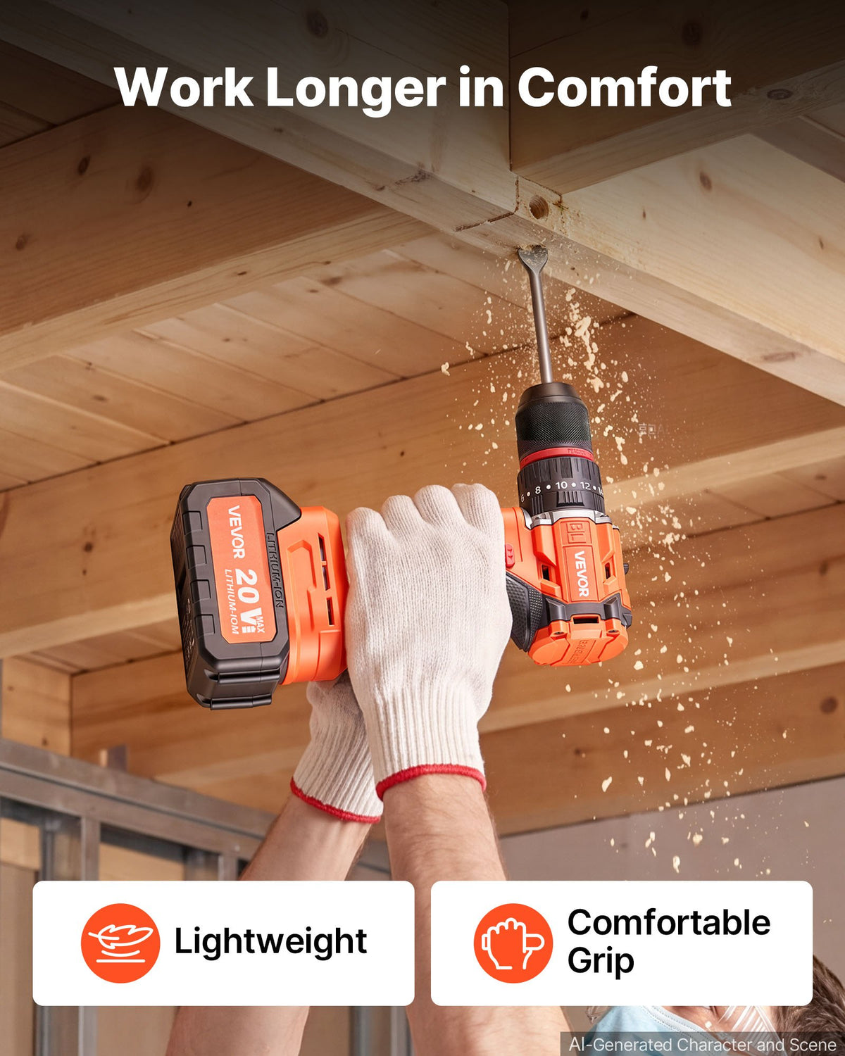 VEVOR Hammer Drill 20V 1/2 in 30000 IPM Brushless Cordless Impact Drill Kit, for Drilling Wood Metal Screw Driving, 4000 mAh Lithium-Ion Battery Pack and Charger, with All-Metal Chuck, Compact Design