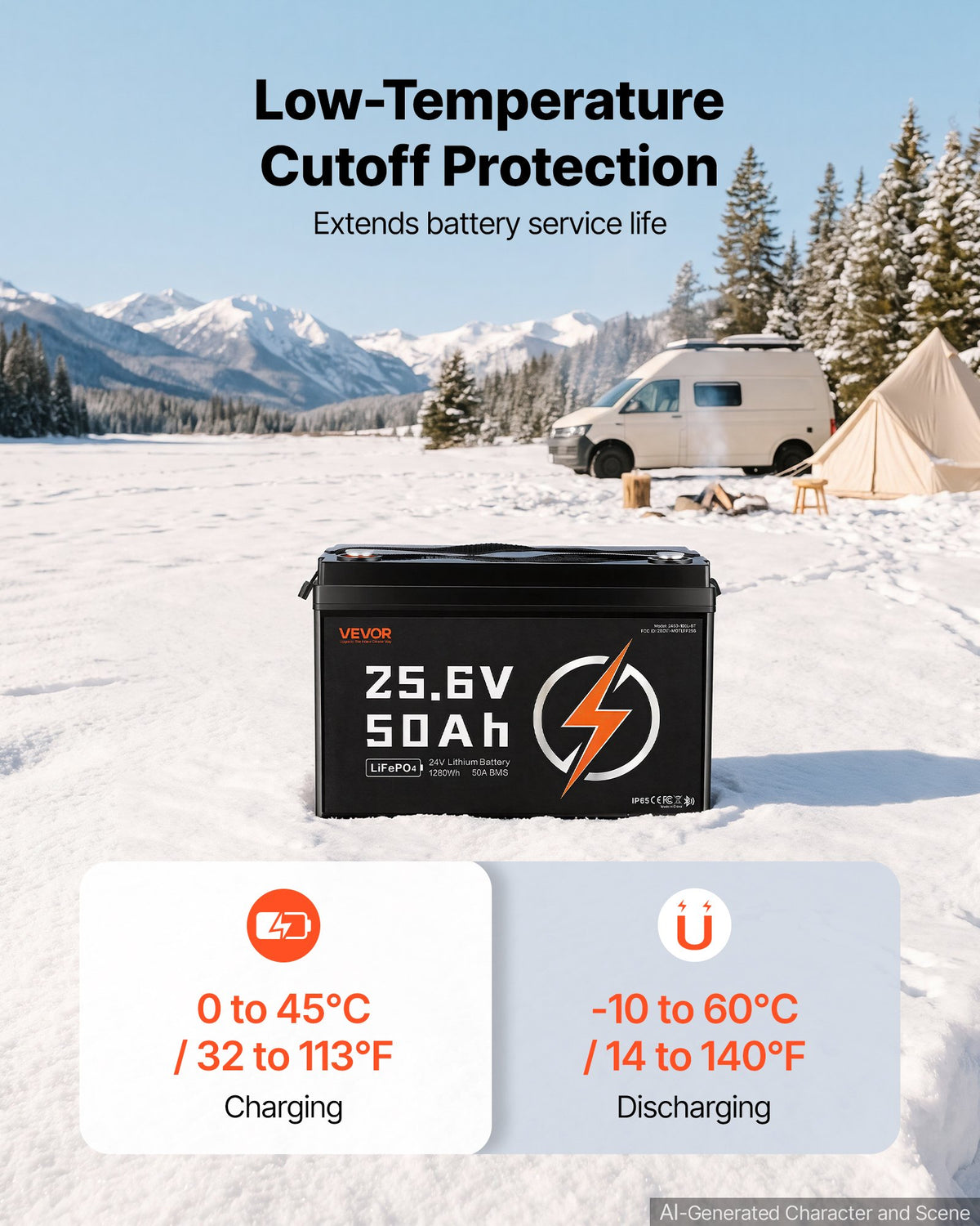 VEVOR 24V 50Ah LiFePO4 Lithium Battery 4000+ Cycles 50A BMS with Bluetooth, 1280Wh Lithium Battery with Low Temperature Protection, Supports 8P2S Connection, for RV, Trolling Motor, Marine, Solar