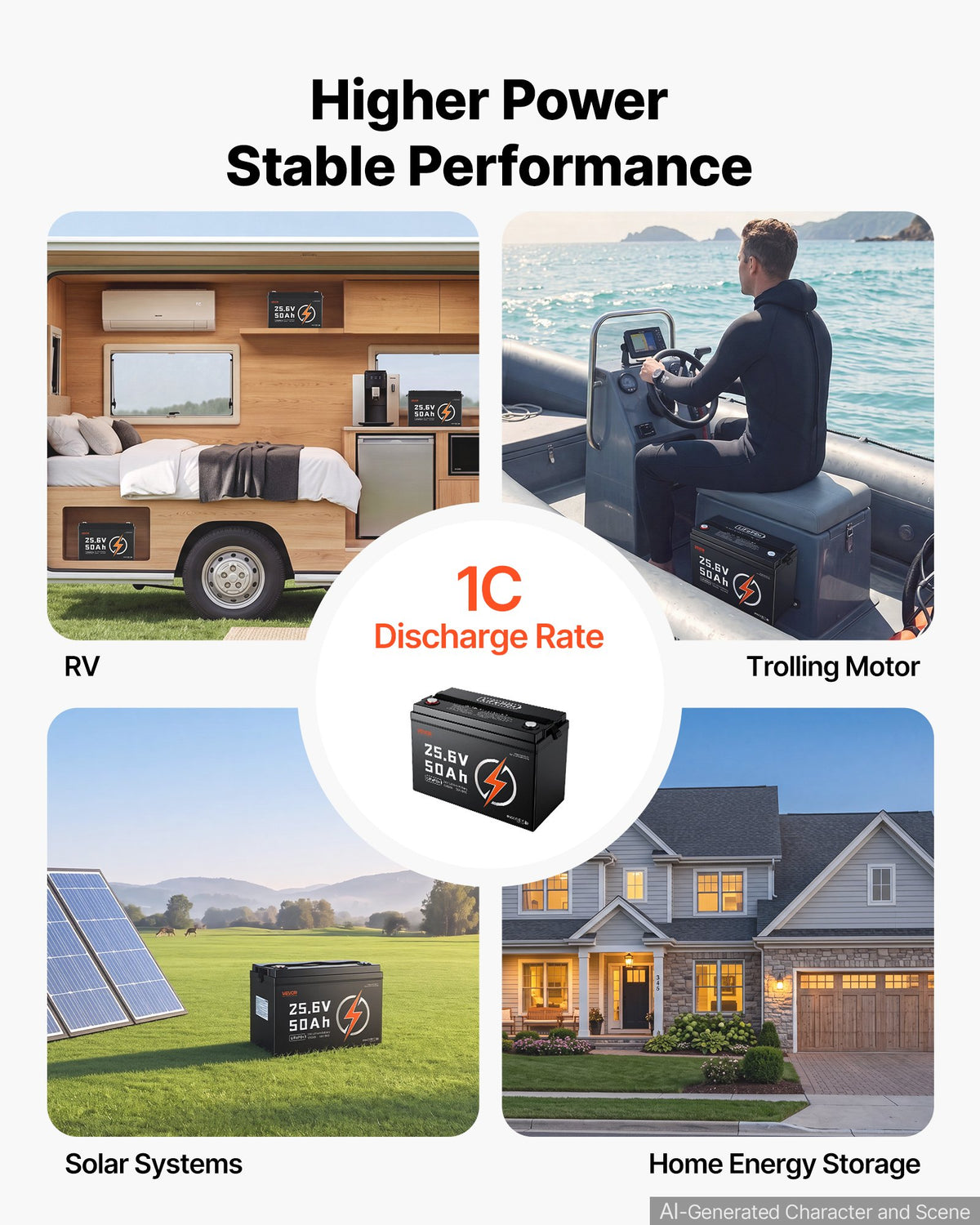 VEVOR 24V 50Ah LiFePO4 Lithium Battery 4000+ Cycles 50A BMS with Bluetooth, 1280Wh Lithium Battery with Low Temperature Protection, Supports 8P2S Connection, for RV, Trolling Motor, Marine, Solar