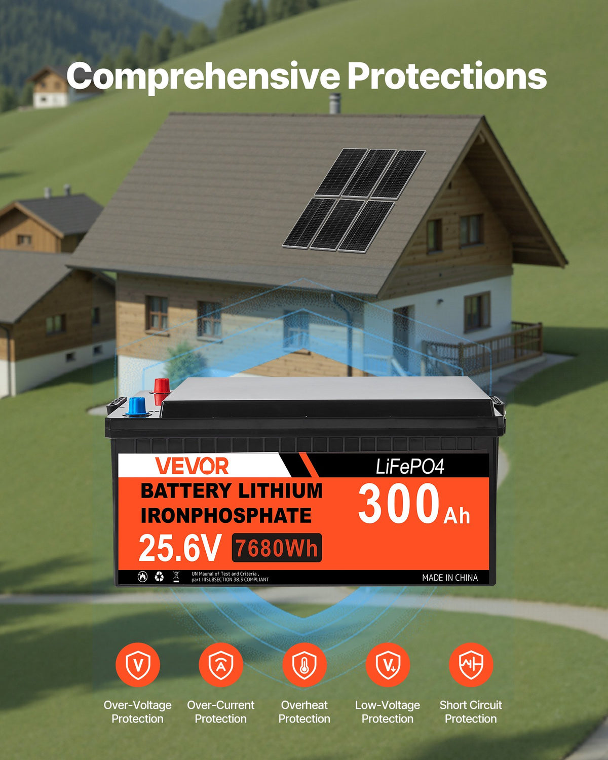 VEVOR 1200W 24V Complete Solar Power Kit, 6PCS 200W Monocrystalline Solar Panels + 25.6V 300Ah LiFePO₄ Battery + 24V 3600W Hybrid Inverter, High Output Off-Grid Solar Kit for Large House Shed Farm