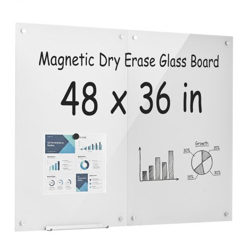 VEVOR Glass Dry Erase Board 2 Pack 900 x 600 mm White Magnetic Whiteboard, Wall-Mounted, Frameless, Thick Tempered Glass, with Markers, Magnets and Eraser, for Office, School Classroom, Home Study