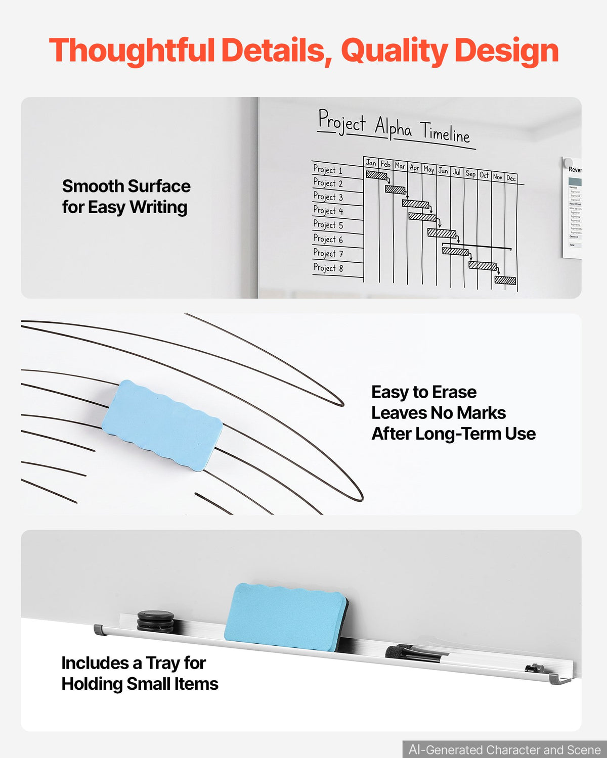 VEVOR Glass Dry Erase Board 2 Pack 900 x 600 mm White Magnetic Whiteboard, Wall-Mounted, Frameless, Thick Tempered Glass, with Markers, Magnets and Eraser, for Office, School Classroom, Home Study