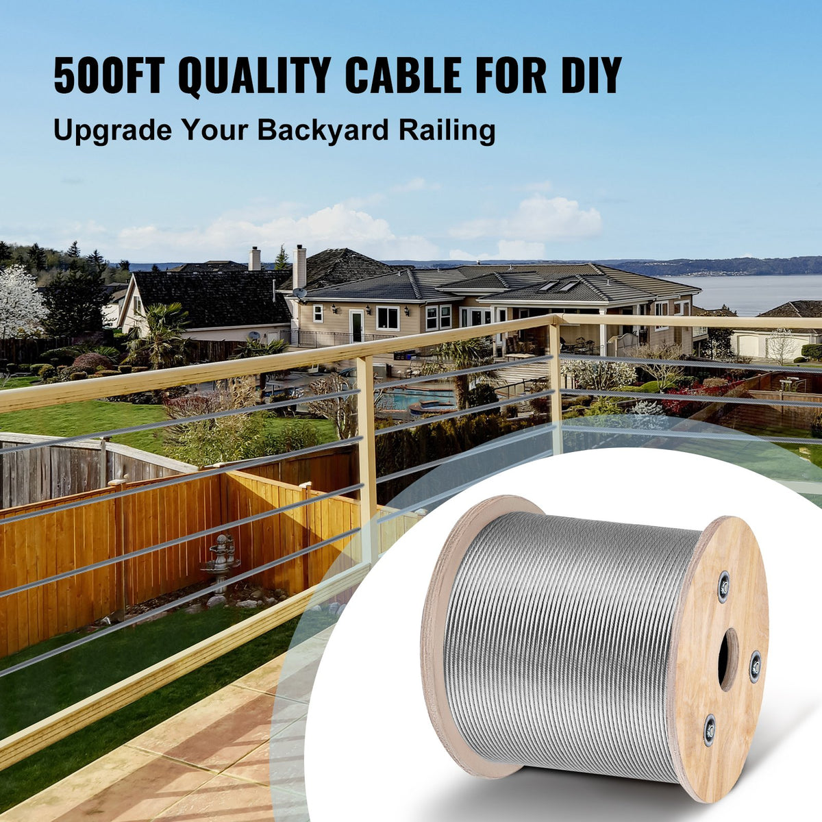 VEVOR T316 Stainless Steel Cable 3.2 mm 7x7 Steel Wire Rope Cable 15240 cm Cable Railing Transport Wire Rope Cable for Railing Decking DIY Balustrade