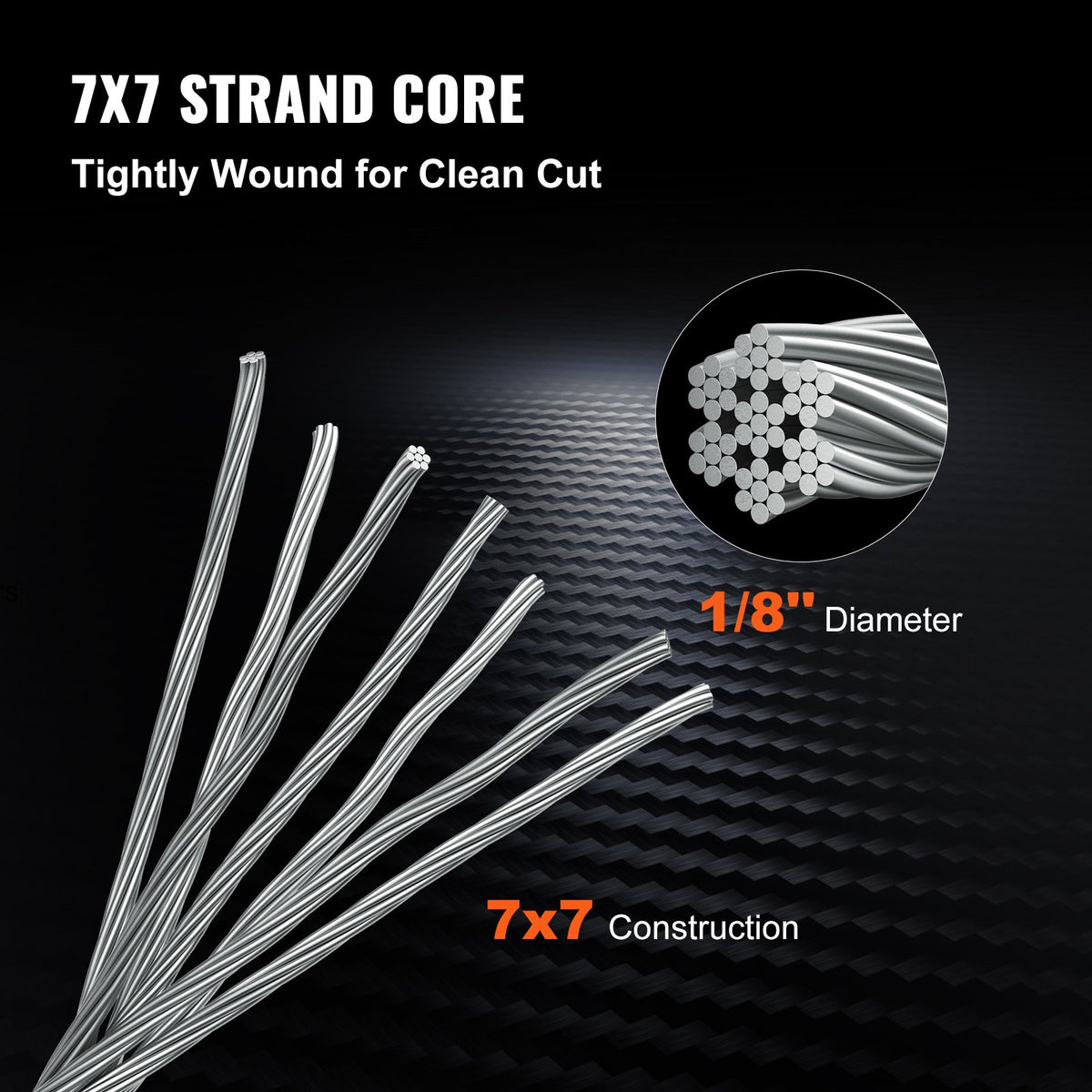 VEVOR T316 Stainless Steel Cable 3.2 mm 7x7 Steel Wire Rope Cable 15240 cm Cable Railing Transport Wire Rope Cable for Railing Decking DIY Balustrade