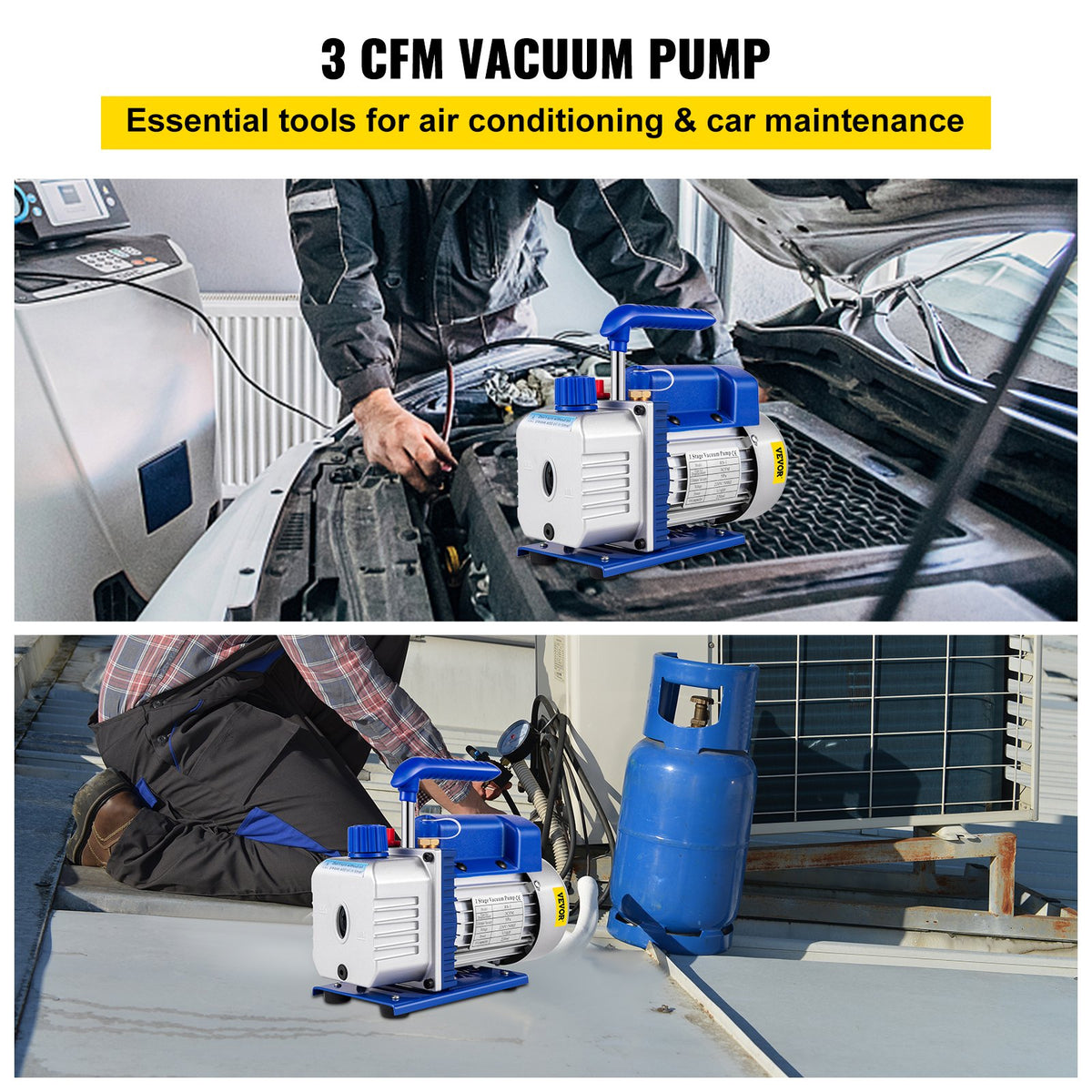 VEVOR 183 L/min(3CFM) 246W(1/3HP) Vacuum Pump Vacuum Pump 117 L/min(1.8CFM) 1 Stage Refrigeration Vacuum Pump Vacuum Chamber 1440RPM for the vacuum pumping with R12