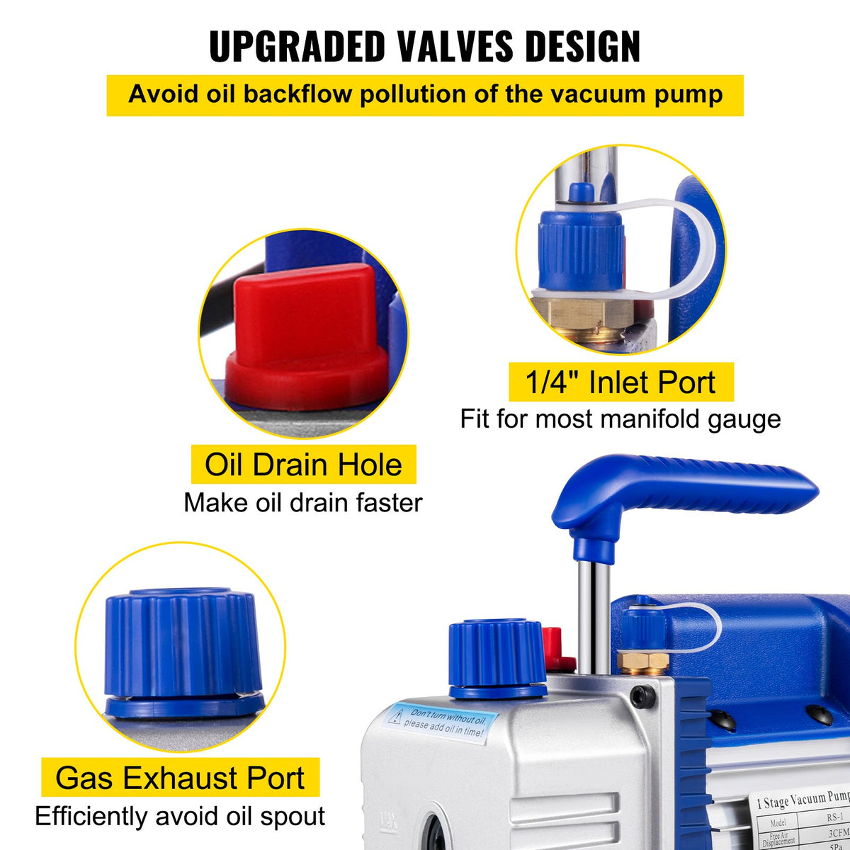VEVOR 183 L/min(3CFM) 246W(1/3HP) Vacuum Pump Vacuum Pump 117 L/min(1.8CFM) 1 Stage Refrigeration Vacuum Pump Vacuum Chamber 1440RPM for the vacuum pumping with R12