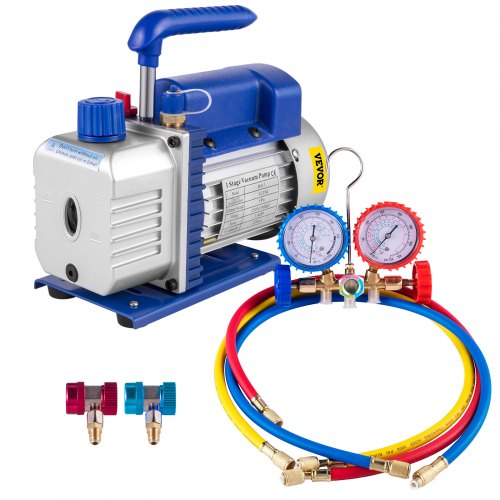 VEVOR 3CFM 1/4HP Refrigerant Vacuum Pump Kit, 85 L/min Refrigerant Controlled Tools HVAC Single Stage AC Vacuum Pump A/C Manifold Gauge Set Refrigerant (3CFM 1/4HP)