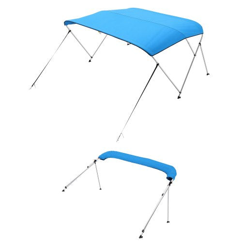 VEVOR 3 Bow Boat Bimini Tops, 600D Polyester Canopy with Aluminum Alloy Frame, Waterproof & Sun Shade Boat Awning Canopy with Storage Bag, 2 Support Poles, 4 Straps, 6'Lx(54"-60")Wx46"H, Pacific Blue