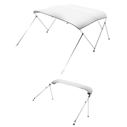 VEVOR 3 Bow Boat Bimini Tops, 600D Polyester Canopy with Aluminum Alloy Frame, Waterproof & Sun Shade Boat Awning Canopy with Storage Bag, 2 Support Poles, 4 Straps, 72"Lx(79"-84")Wx46"H, Light Grey