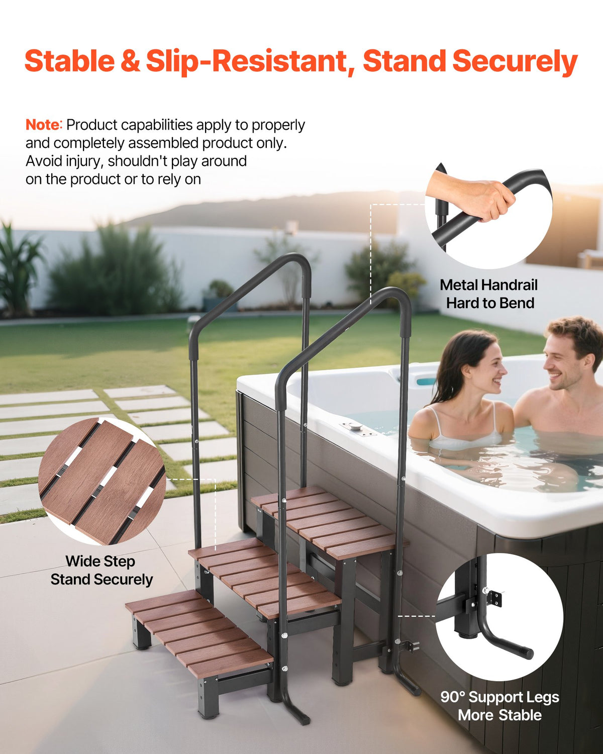 VEVOR Hot Tub Step with Handrail, 3-Step Spa Outdoor Stairs, Heavy Duty 640.1 mm Wide Above-Ground/Inflatable Pool Ladder with 249.5 kg Weight Capacity, Multi-Use for Porch, Patio, Deck, Trailers