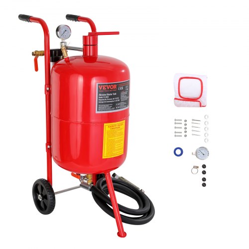 VEVOR 10Gal/40L Sandblaster Equipped with Nozzle Shut-Off Valve Pressure Gauge Ceramic Nozzle 2.5m Hose Filling Funnel Watertrap 6\" Rubber Wheels Grit Power Sand Blasters Portable Sandblasting Equipm