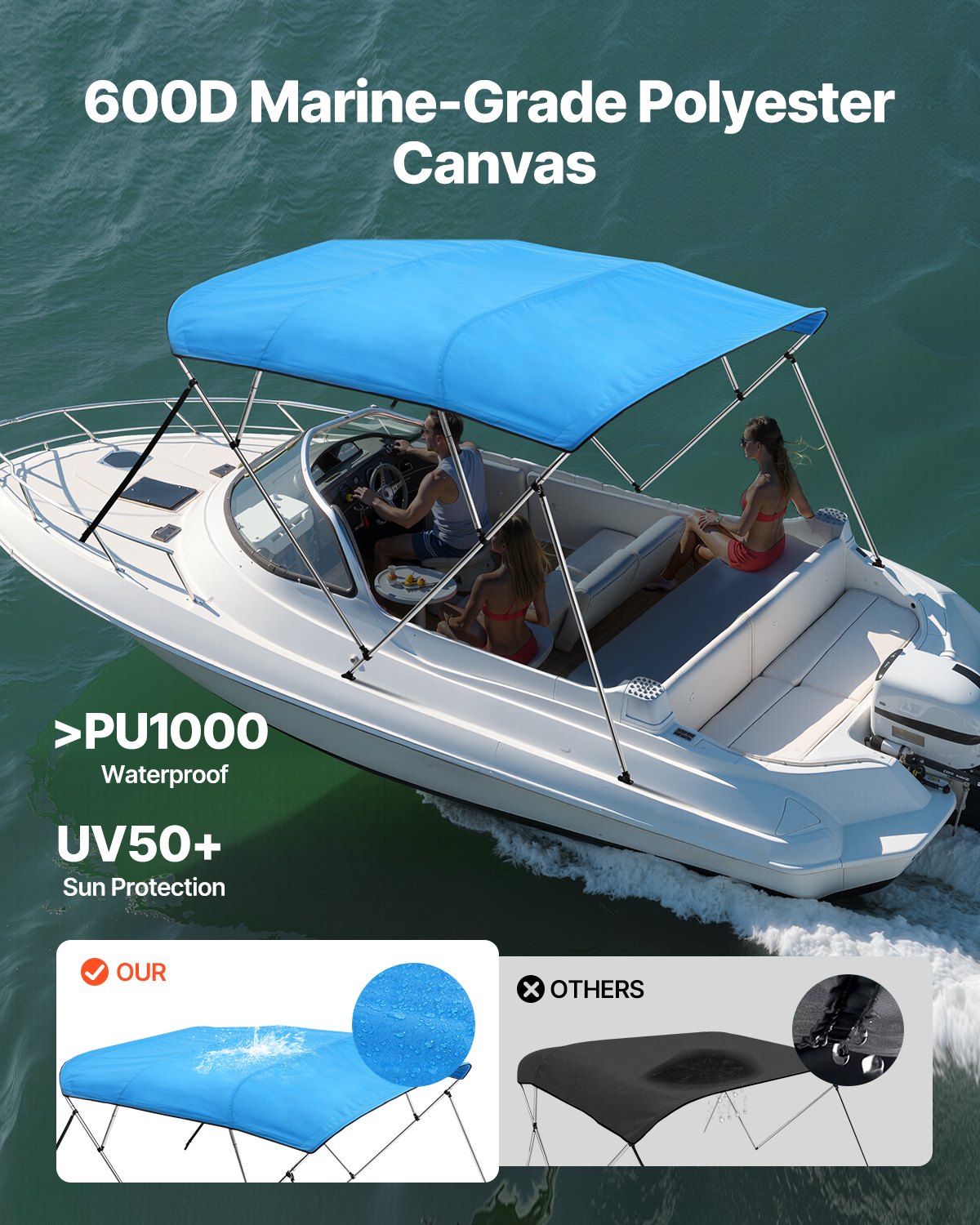 VEVOR 4 Bow Boat Bimini Tops
