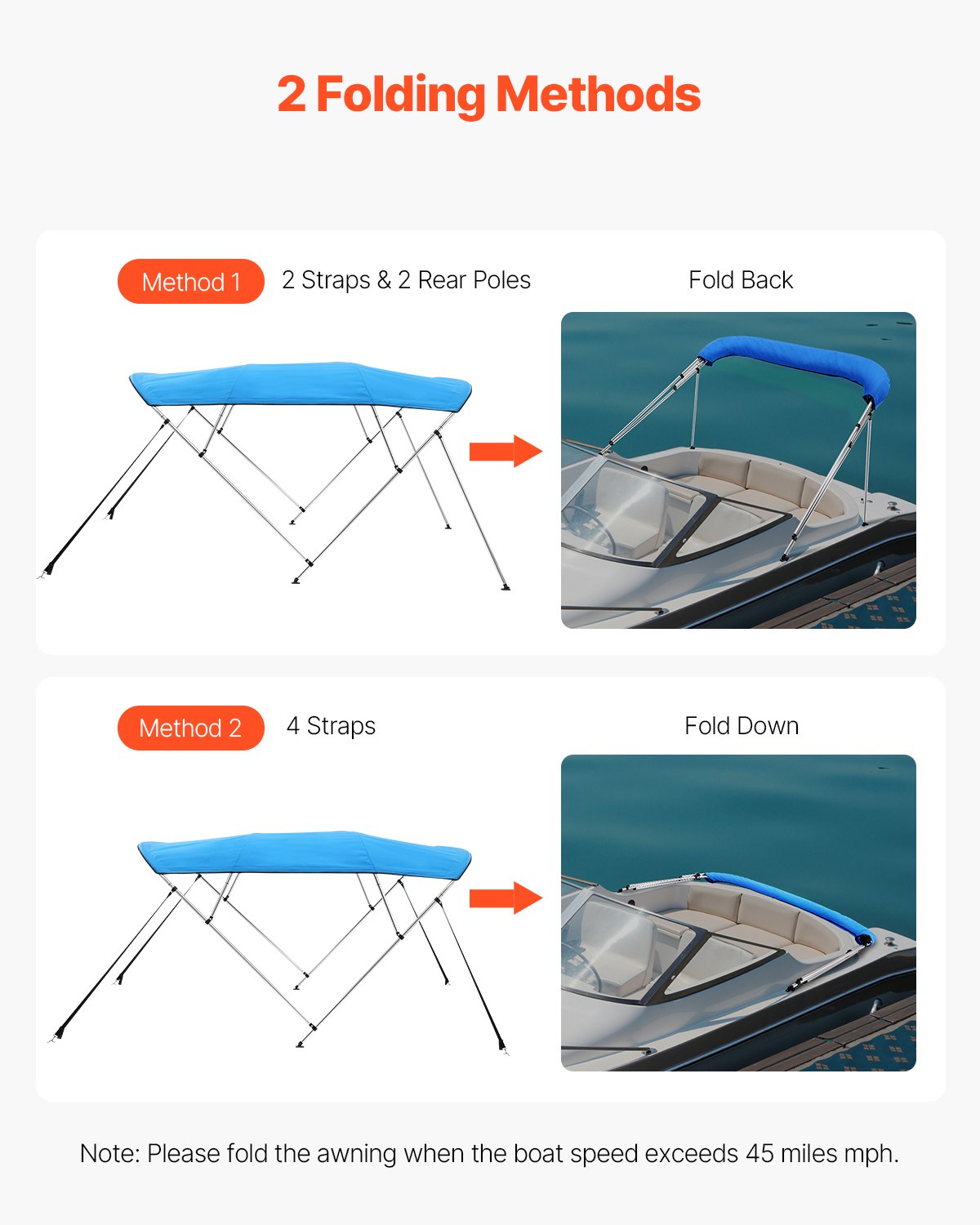 VEVOR 4 Bow Boat Bimini Tops