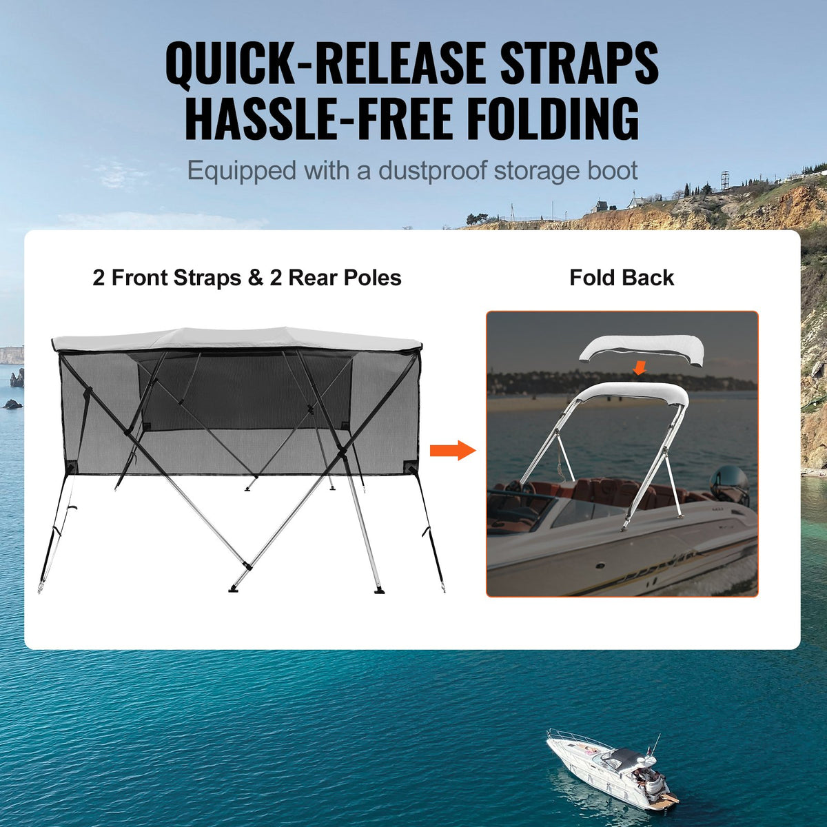 VEVOR 4 Bow Bimini Top Boat Cover