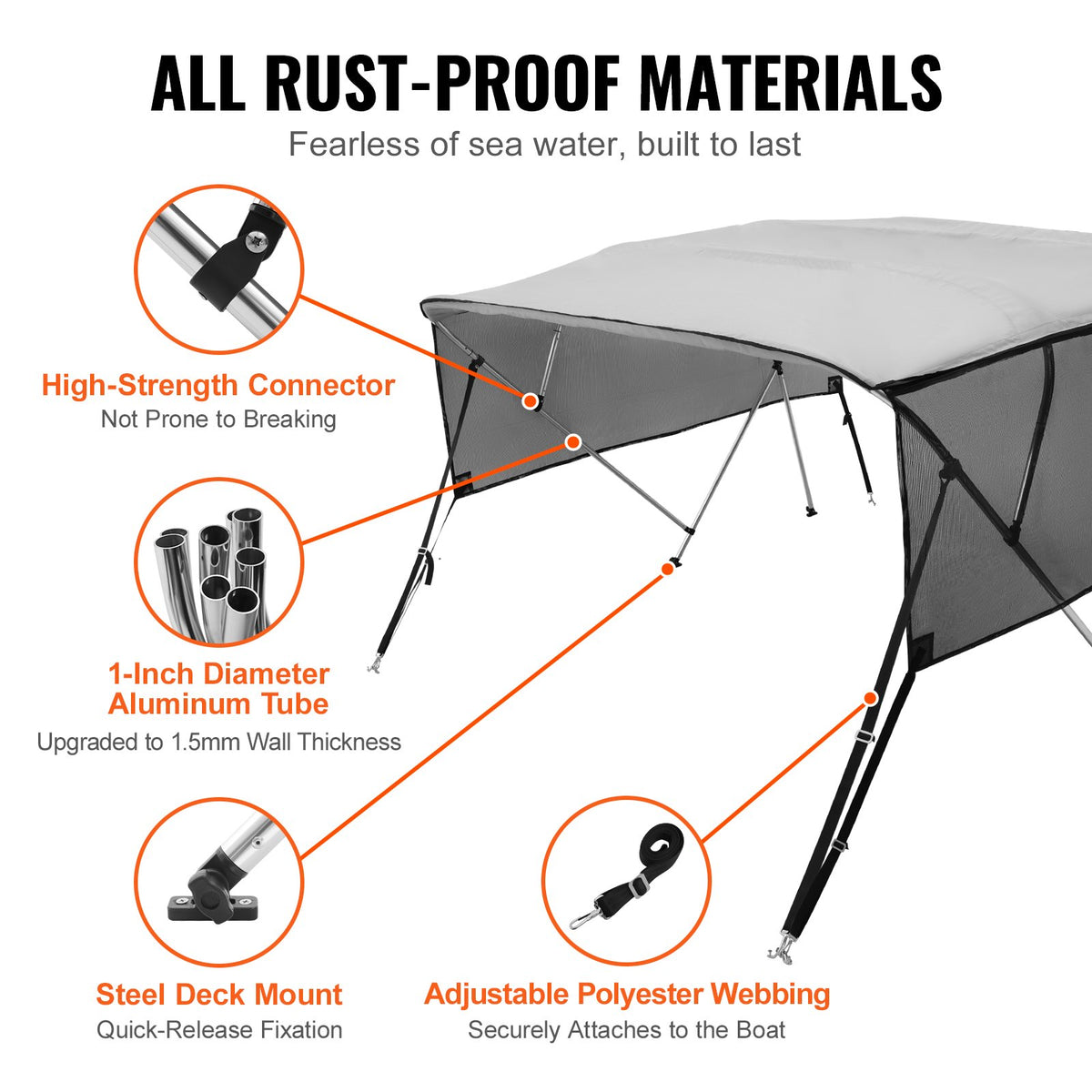 VEVOR 4 Bow Bimini Top Boat Cover