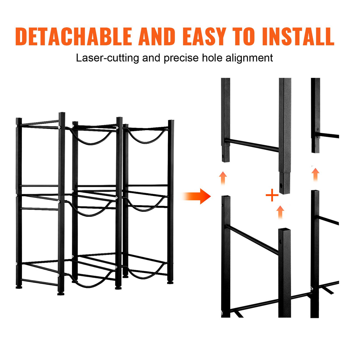 VEVOR 3 Tiers Water Jug Holder, 5 Gallon Water Bottle Holder, Double Row Water Bottle Rack for 6 Bottles, Heavy Duty Water Jug Rack for Kitchen, Office, Living Room, Black