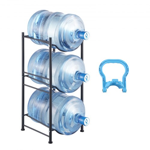 VEVOR 3 Tiers Water Jug Holder, 5 Gallon Water Bottle Holder, Single Row Water Bottle Rack for 3 Bottles, Heavy Duty Water Jug Rack for Kitchen, Office, Living Room, Black