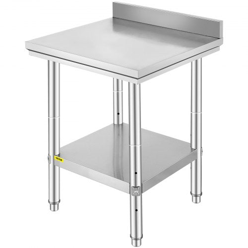 VEVOR 24 x 24 x 35 Inch Stainless Steel Work Table, Commercial Food Prep Worktable Heavy Duty Prep Worktable, Metal Work Table with Adjustable Height for Restaurant, Home and Hotel