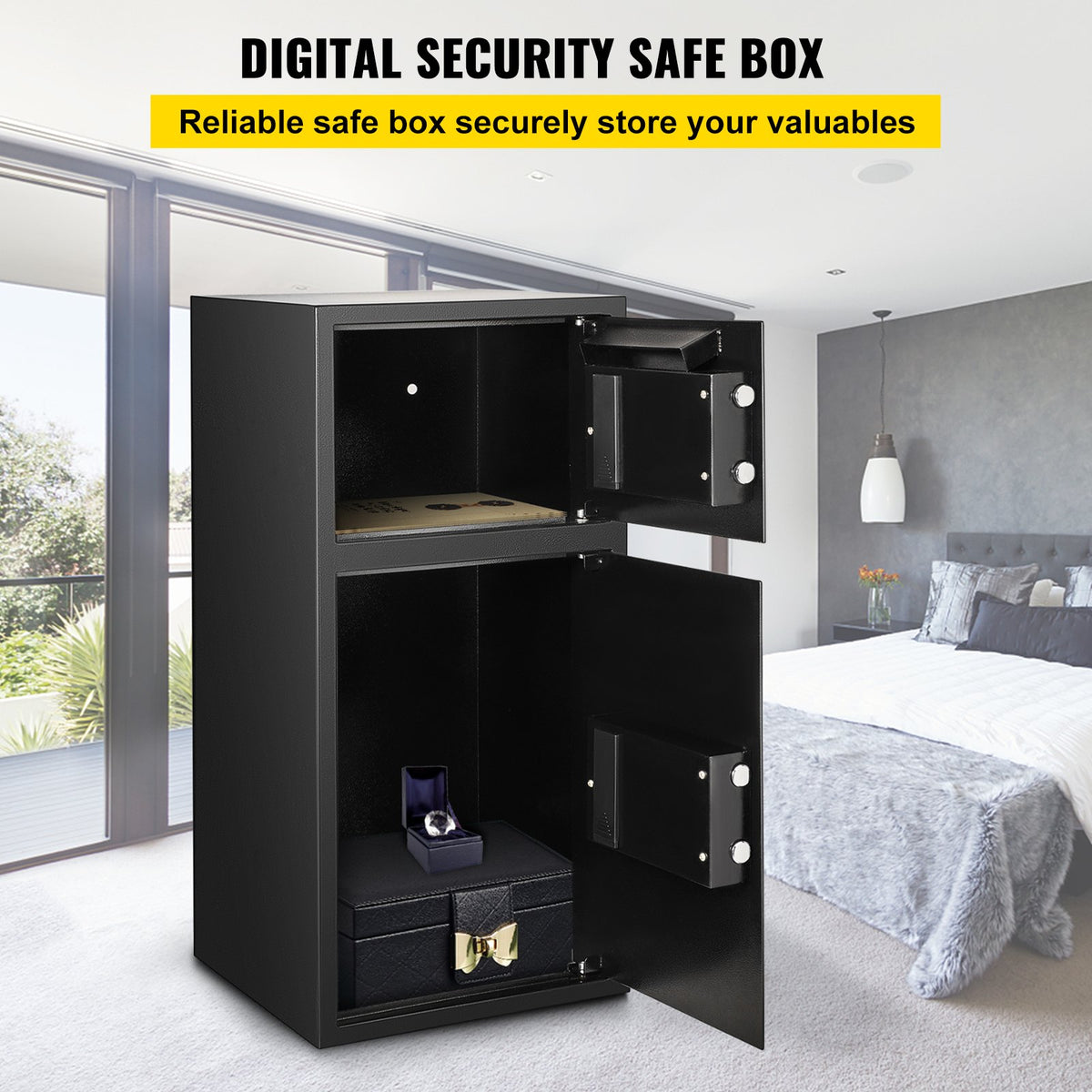 VEVOR 74 L Digital Double Door Safe Depository Box Gun Safes Cash Office Security Lock Strong Iron Larger Digital Safe Box