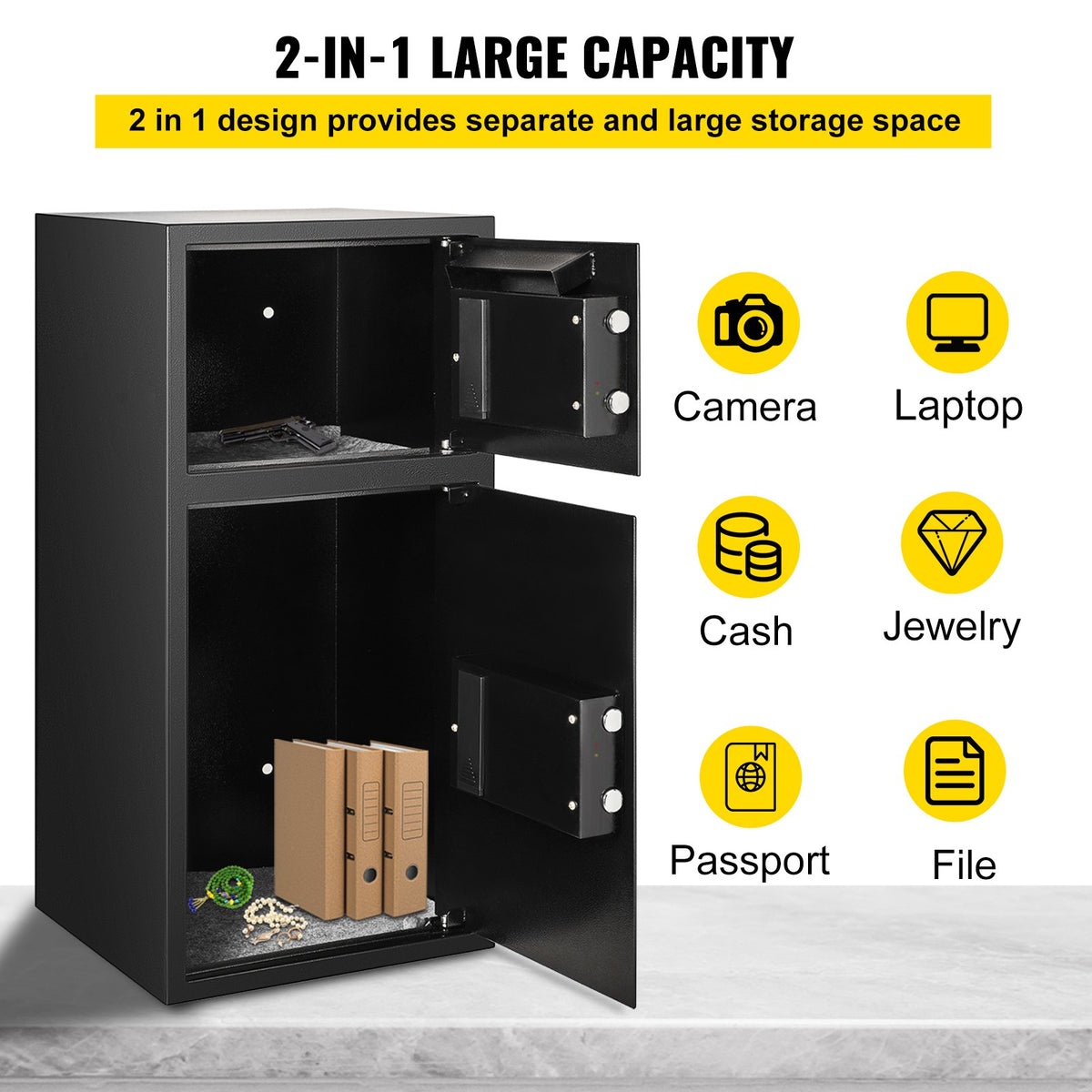 VEVOR 74 L Digital Double Door Safe Depository Box Gun Safes Cash Office Security Lock Strong Iron Larger Digital Safe Box
