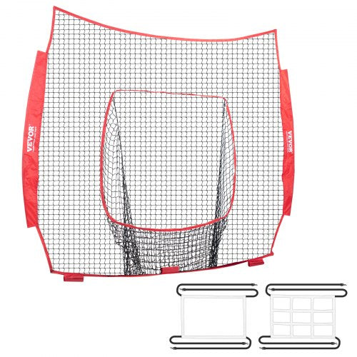 VEVOR 7x7 ft Baseball Softball Practice Net, Portable Baseball Training Net for Hitting Batting Catching Pitching, Backstop Baseball Equipment Training Aids with Strike Zone (Net Only)