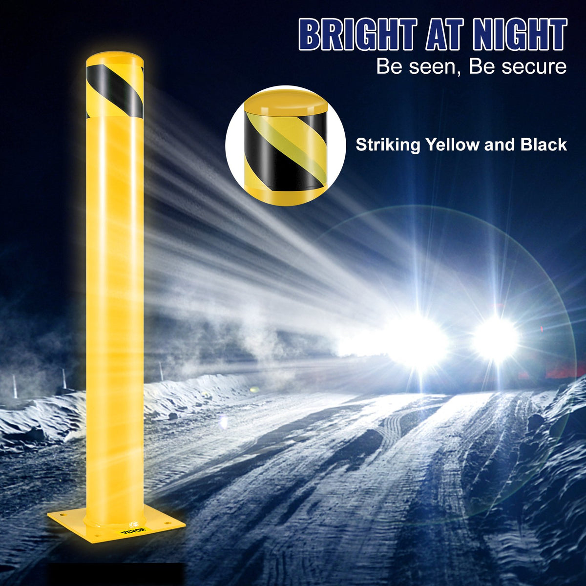 VEVOR Safety Bollard, 36 Inch Height Bollard Post, 4.5 Inch Diameter Steel Pipe Safety Bollard Post, Yellow Steel Bollard, Steel Safety Bollard with 8 Anchor Bolts, Perfect for Traffic-Sensitive Area