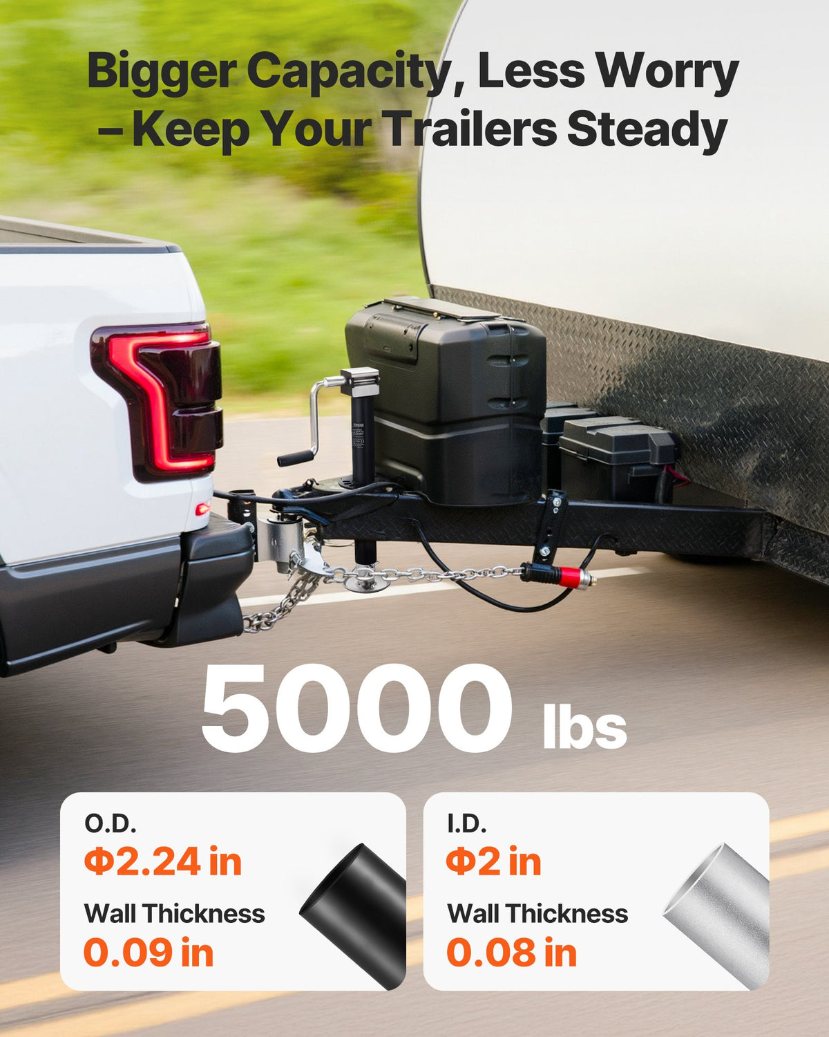 VEVOR 2267 kg A-Frame Trailer Jack, 381 mm Vertical Travel, Trailer Lift Jack with Adjustable 7-Level Drop Leg & Drill Socket, Cordless Drill Compatible, Suitable for RV, Utility, Yacht Trailers