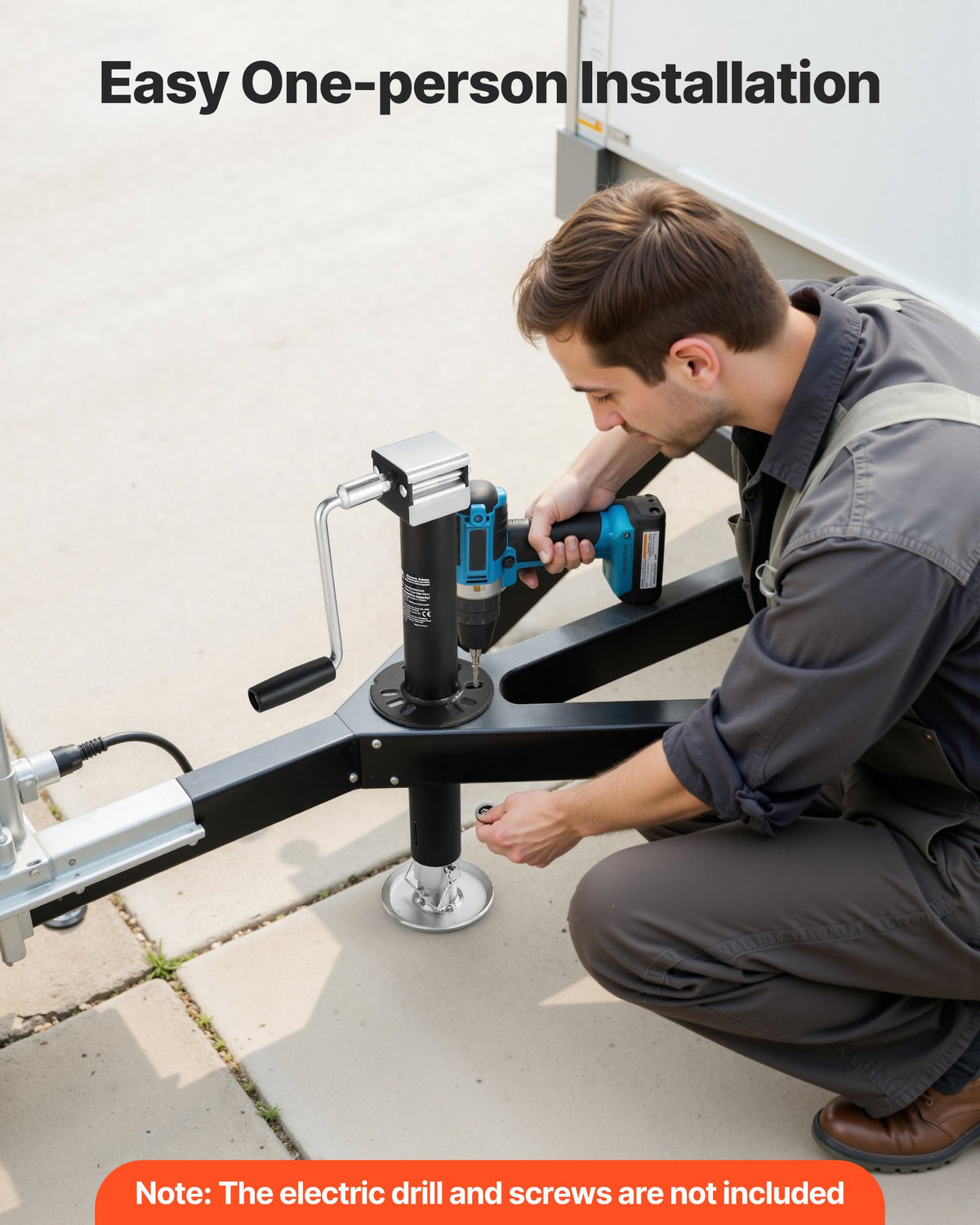 VEVOR 2267 kg A-Frame Trailer Jack, 381 mm Vertical Travel, Trailer Lift Jack with Adjustable 7-Level Drop Leg & Drill Socket, Cordless Drill Compatible, Suitable for RV, Utility, Yacht Trailers