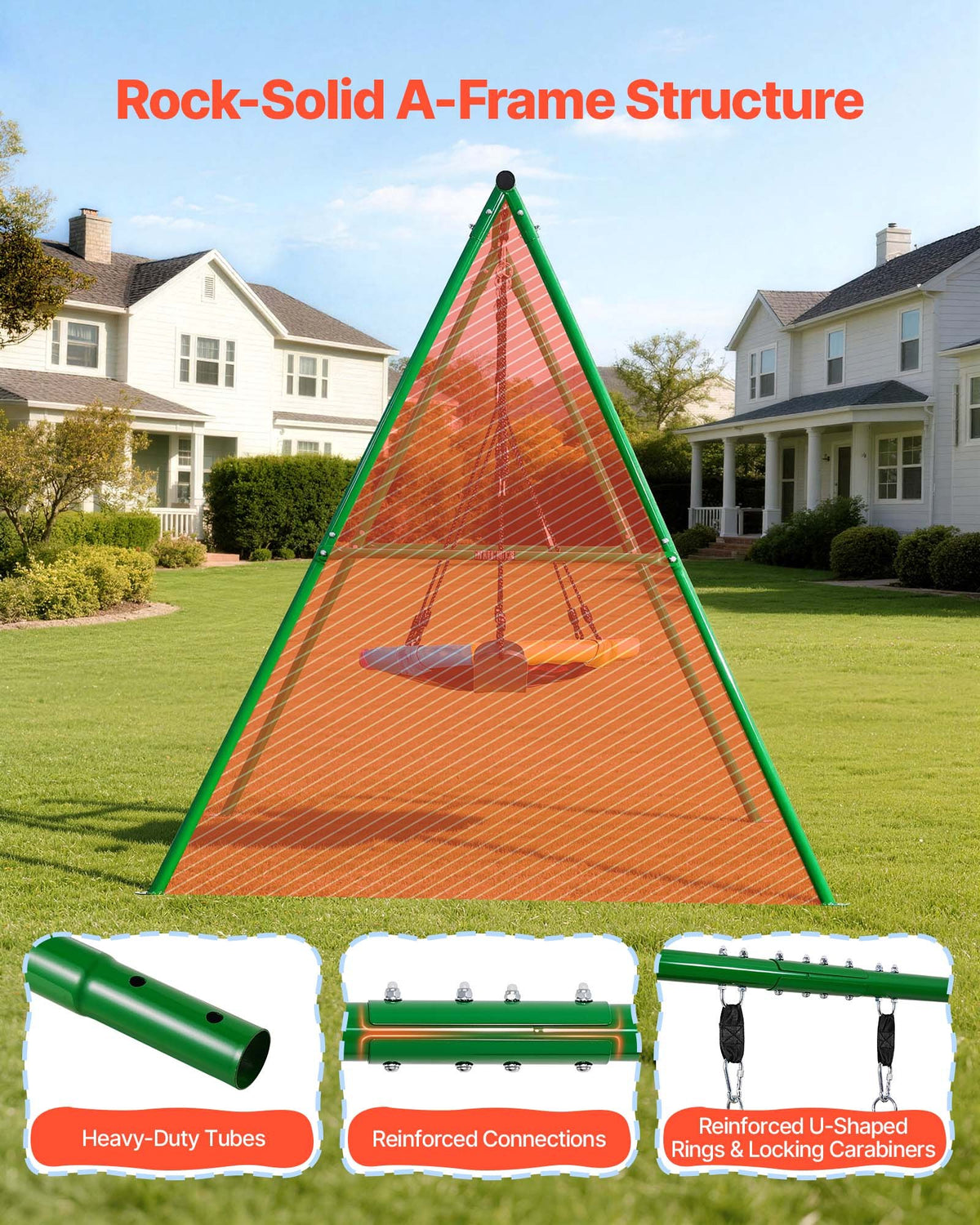 VEVOR Swing Set for Backyard, 80 cm Saucer Swing Seat and Belt Seat, with Heavy Duty A-Frame Metal Stand, 199.6 kg Load Capacity, Reinforced with Spiral Ground Anchors, Swingset Outdoor for Kids