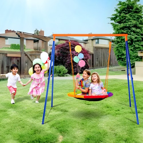 VEVOR Swing Sets for Backyard, 440lbs Load Capacity Swing Set, 40" Saucer Swing Seat with Heavy Duty A-Frame Metal Swing Stand and Adjustable Rope, Easy to Assemble, Swingset Outdoor for Kids