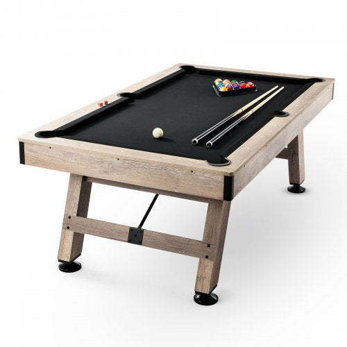 VEVOR Billiards Table, 7 ft Pool Table, Adjust Legs Stable Billiards Table, Pool Table Set Includes Balls, Cues, Chalks and Brush, Wood Color with Black Cloth, Perfect for Family Game Room Kids Adults