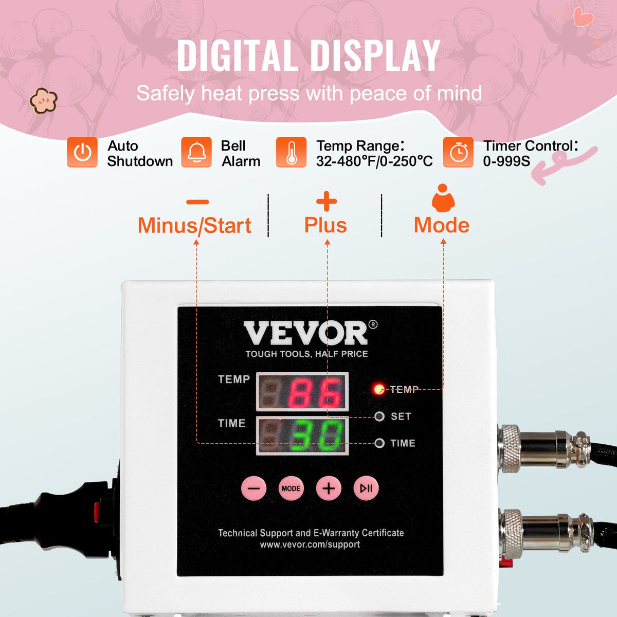 VEVOR Heat Press Machine 38x38 cm Slide Out Heat Transfer Machine T-Shirts Pink