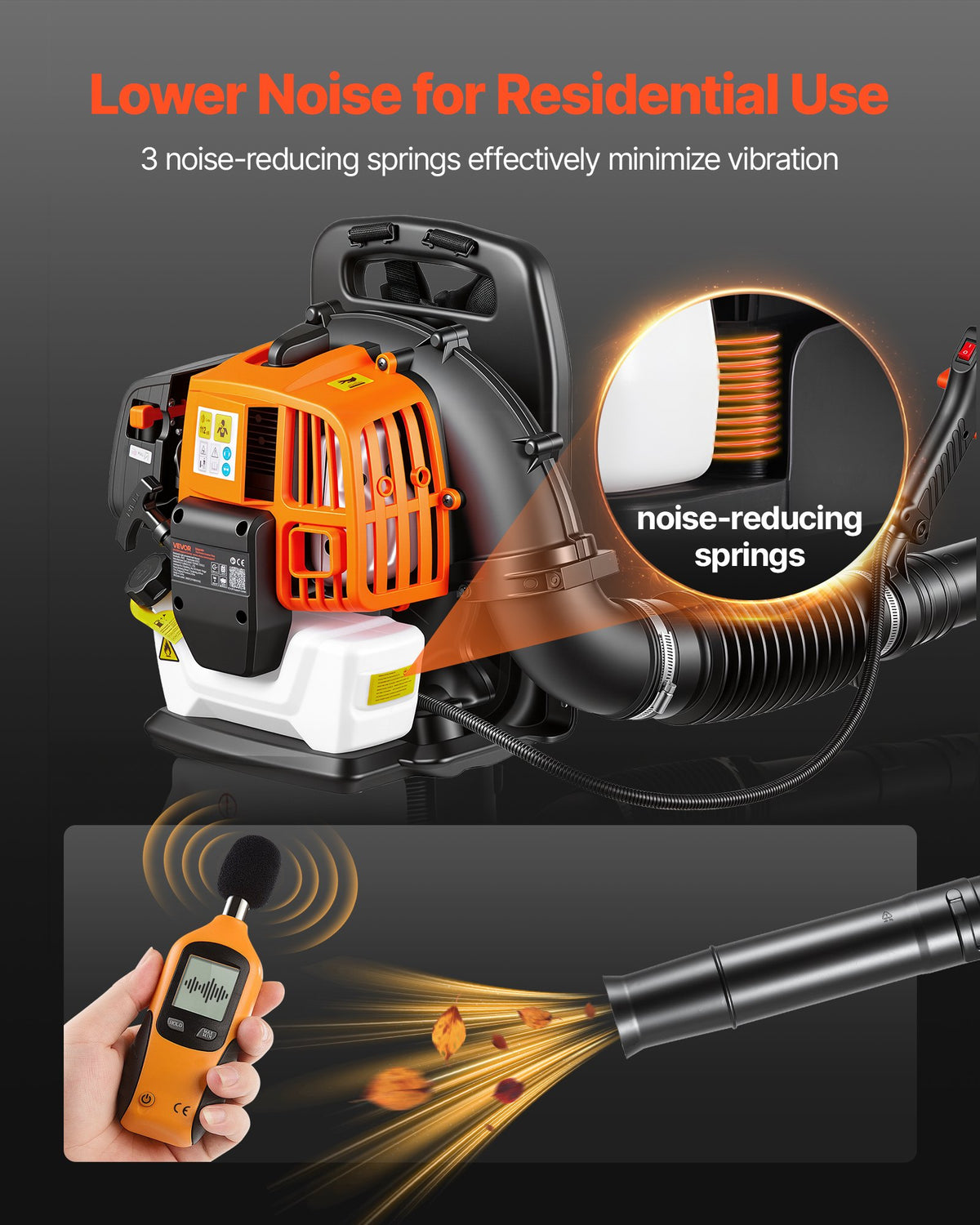 VEVOR Backpack Leaf Blower, 43CC 2-Stroke Engine Gas Powered Leaf Blower with 1.38L Fuel Tank, 815 m³/h Air Volume, 241 km/h Air Speed, Ideal for Lawn Care, Leaves Cleaning, Yard Debris & Snow Removal