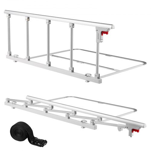 VEVOR Foldable Bed Rail for Elderly, 122 cm Bedside Assist Rail with Fixing Strap, Adjustable Height Pipe Bedside Cane, High-Strength Metal Senior Bed Bar, Hand Guard Grab Fits King, Queen, Full, Twin